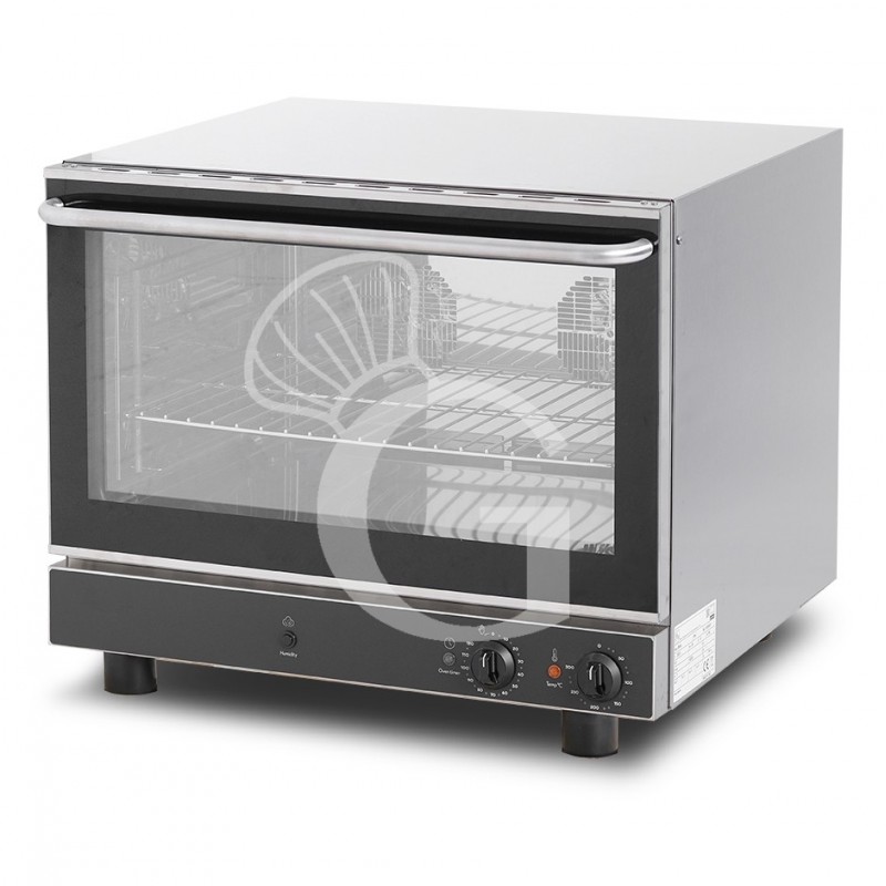 Elektro Heißluftofen, für die Bäckerei, Luftbefeuchter, Klapptür, mechanische Steuerung, einphasig, 4 Backbleche (600x400 mm)