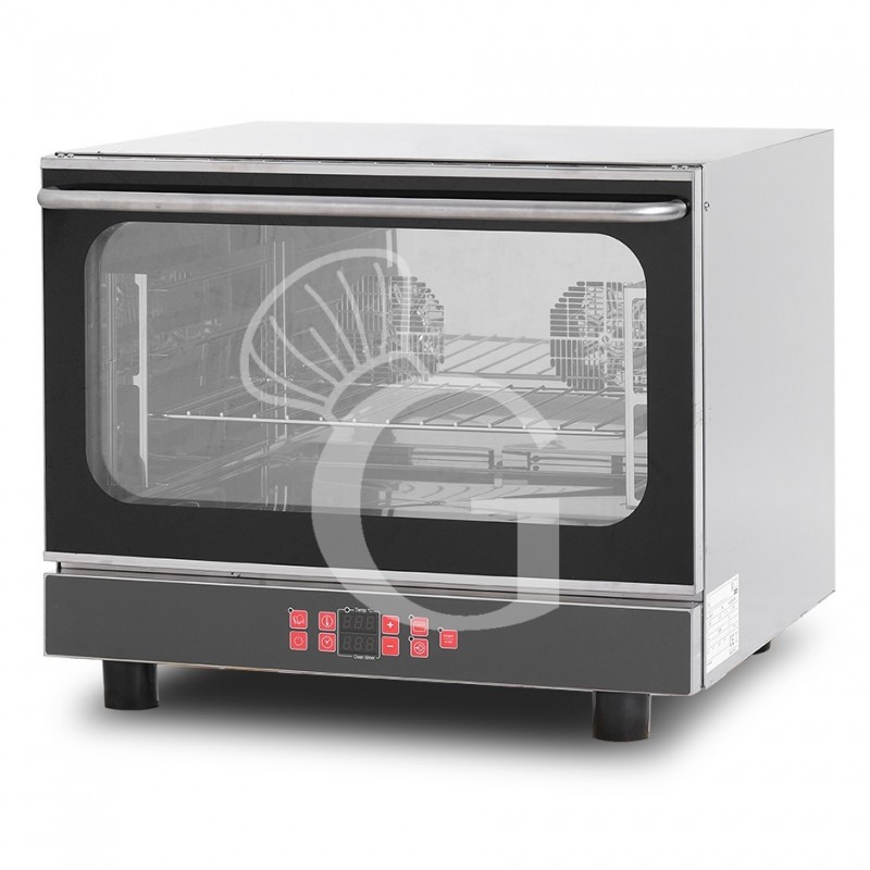 Elektro Heißluftofen für Croissants, Luftbefeuchter, Grill, Klapptür, digitale Steuerung, 4 Backbleche GN 1/1 (530x325 mm)