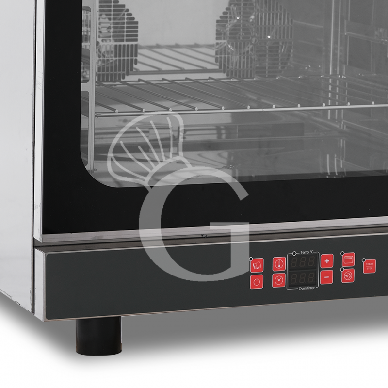 Elektro Heißluftofen für Croissants, Luftbefeuchter, Grill, Klapptür, digitale Steuerung, 4 Backbleche GN 1/1 (530x325 mm)