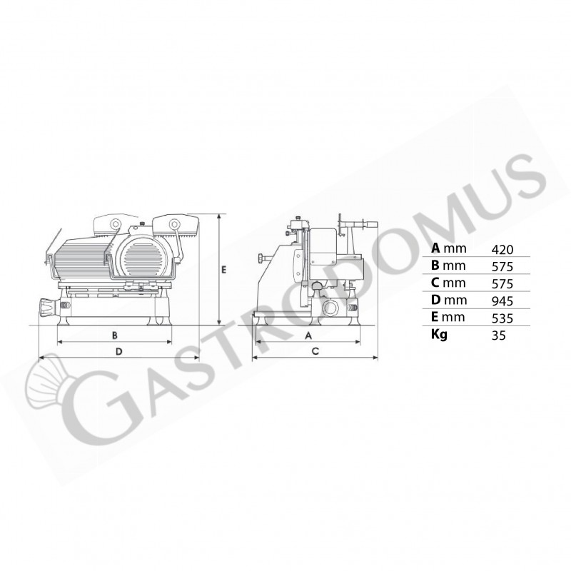 Professioneller vertikaler Fleischschneider aus Aluminium Messerdurchmesser 300 mm, demontierbarer Wagen