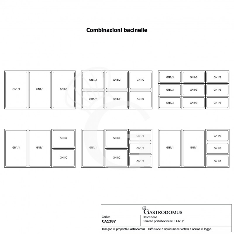 Servicewagen – Edelstahl – Behälter 3 GN 1/1 – B 110 mm x T 620 mm x H 970 mm