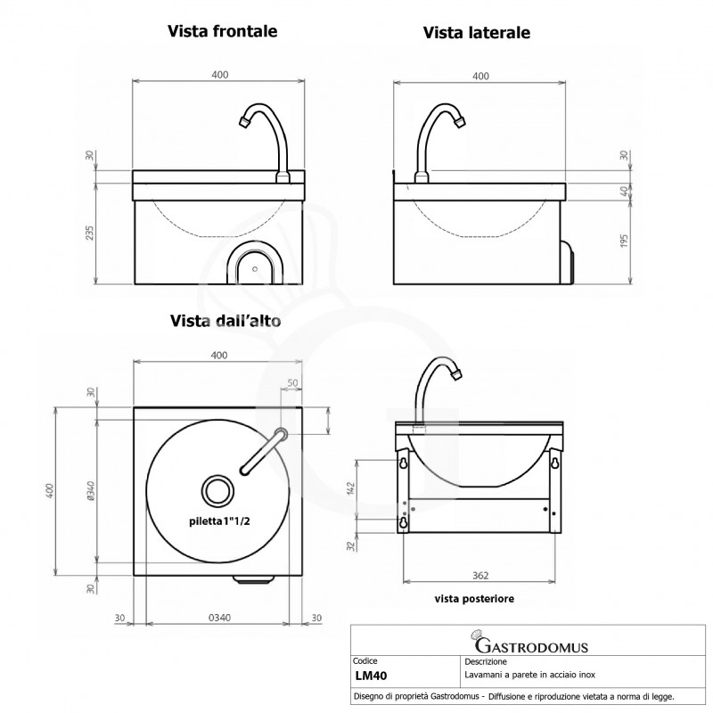 copy of Lavamani a parete comando a ginocchio completo di rubinetto