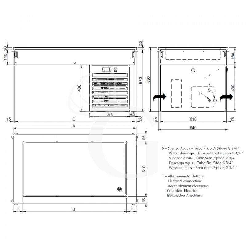 Einbau-Kühlplatte B 1460 mm x T 640 mm x H 590 mm (Höhe der Wanne 110 mm)