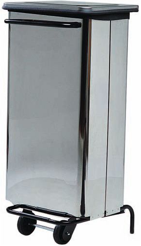Mülleimer, viereckig, Edelstahl, mit Fußpedal und 2 Räder, 70 Liter