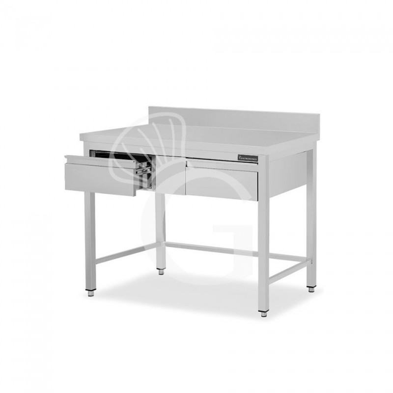 copy of Tavolo semplice in acciaio inox con 2 cassetti e misure L 1200 mm x P 800 mm x H 850 mm
