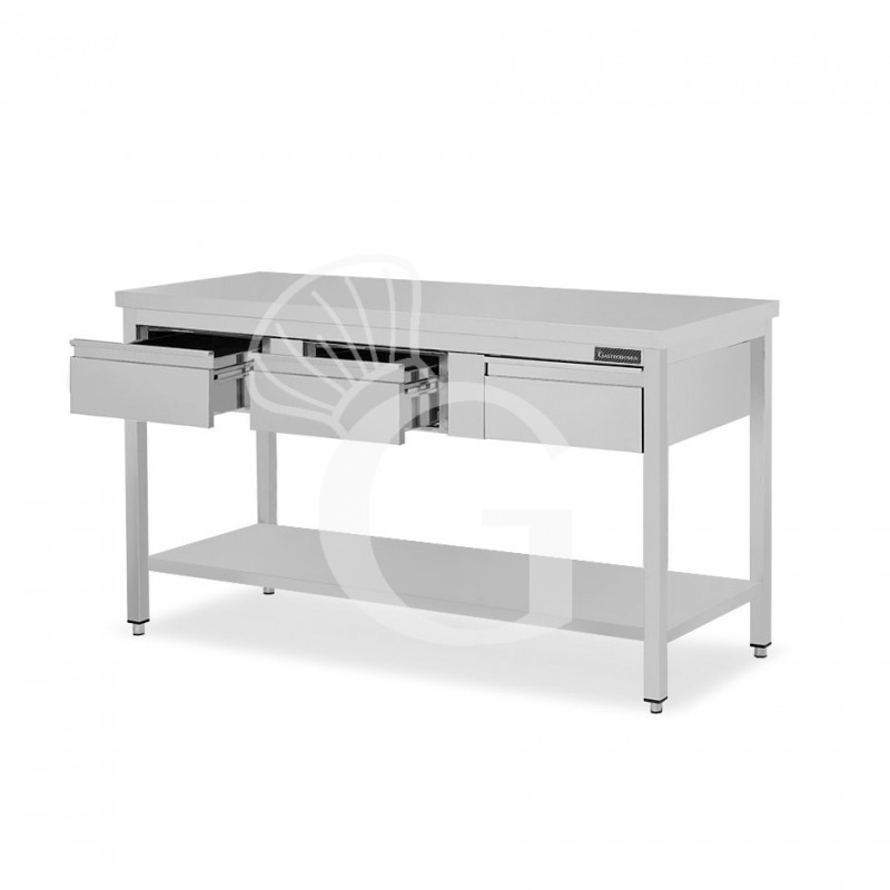 copy of Tavolo semplice in acciaio inox con piano, 3 cassetti e misure L 1600 mm x P 700 mm x H 850 mm