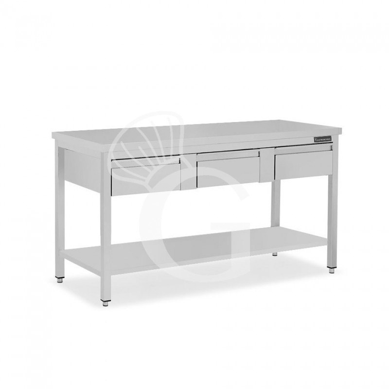copy of Tavolo semplice in acciaio inox con piano, 3 cassetti e misure L 1600 mm x P 700 mm x H 850 mm