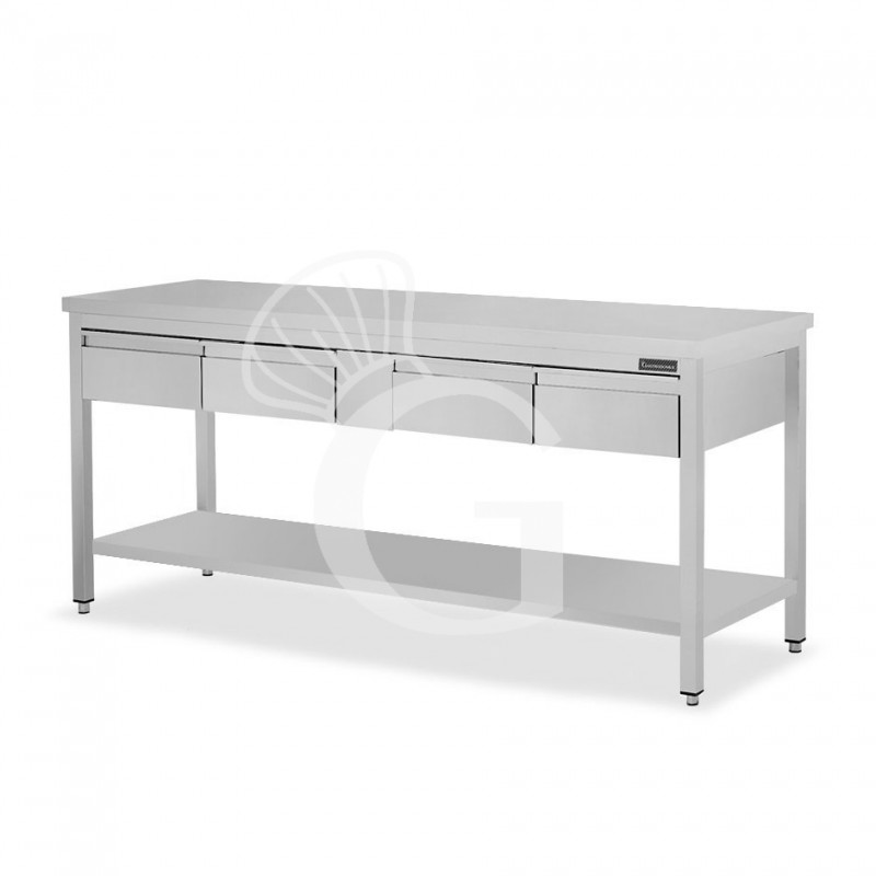 copy of Tavolo semplice in acciaio inox con piano, 4 cassetti e misure L 1800 mm x P 700 mm x H 850 mm