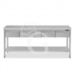 copy of Tavolo semplice in acciaio inox con piano, 4 cassetti e misure L 1800 mm x P 700 mm x H 850 mm