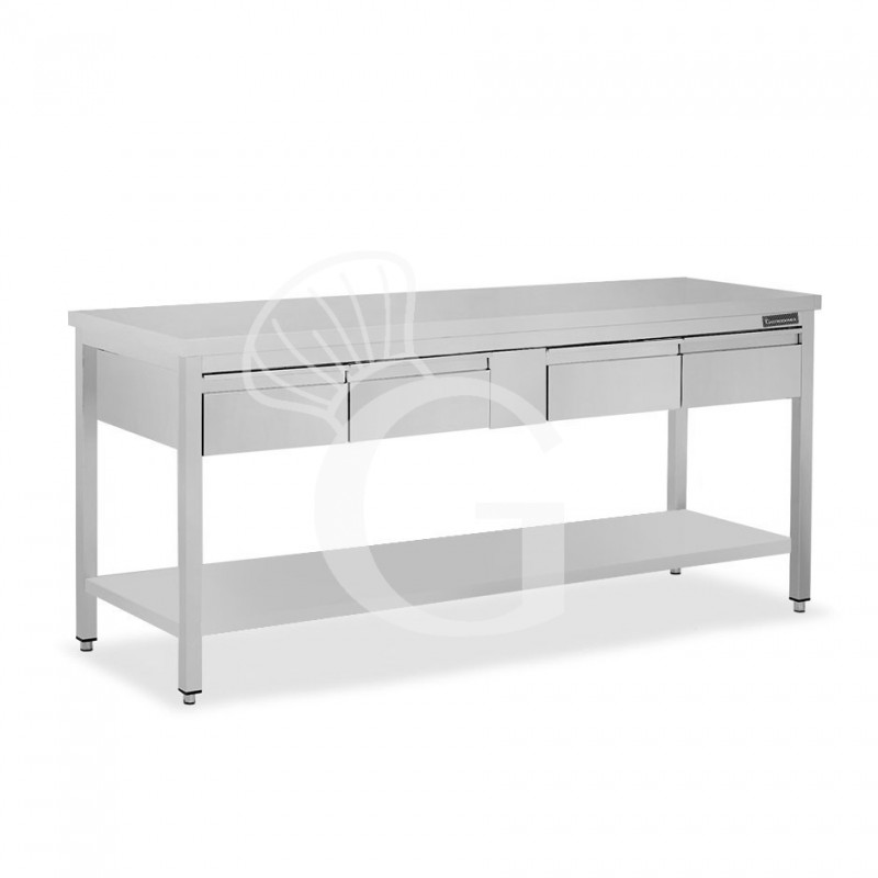 copy of Tavolo semplice in acciaio inox con piano, 4 cassetti e misure L 1800 mm x P 700 mm x H 850 mm