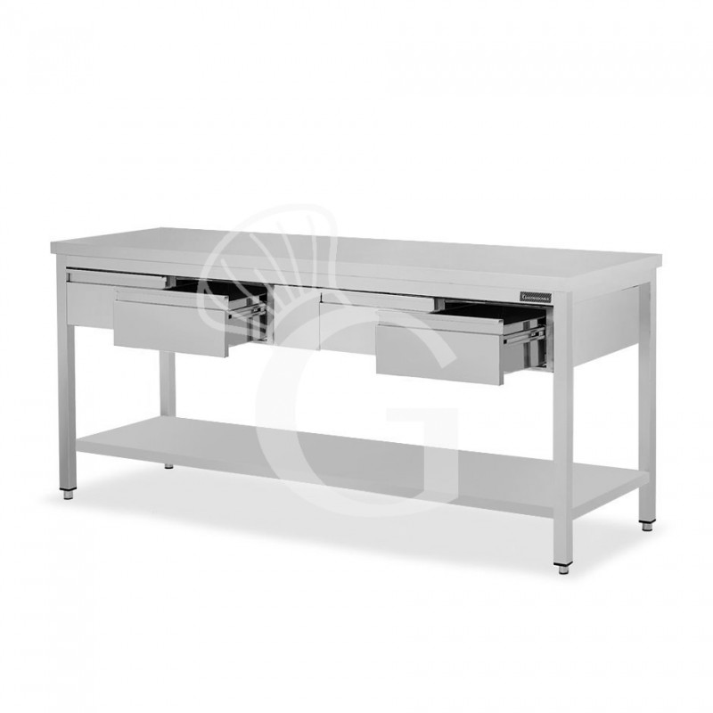 copy of Tavolo semplice in acciaio inox con piano, 4 cassetti e misure L 1800 mm x P 700 mm x H 850 mm
