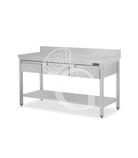 copy of Tavolo semplice in acciaio inox con piano, alzatina, 3 cassetti e L 1600 mm x P 800 mm x H 850 mm