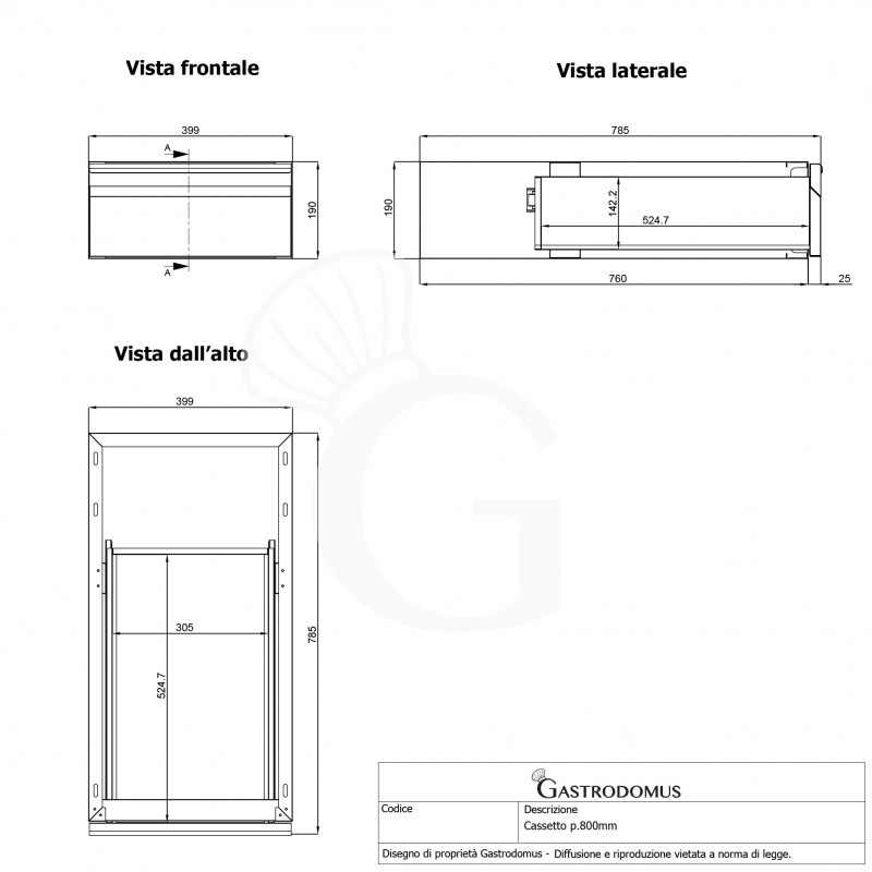 copy of Tavolo semplice in acciaio inox con 2 cassetti e misure L 1200 mm x P 800 mm x H 850 mm