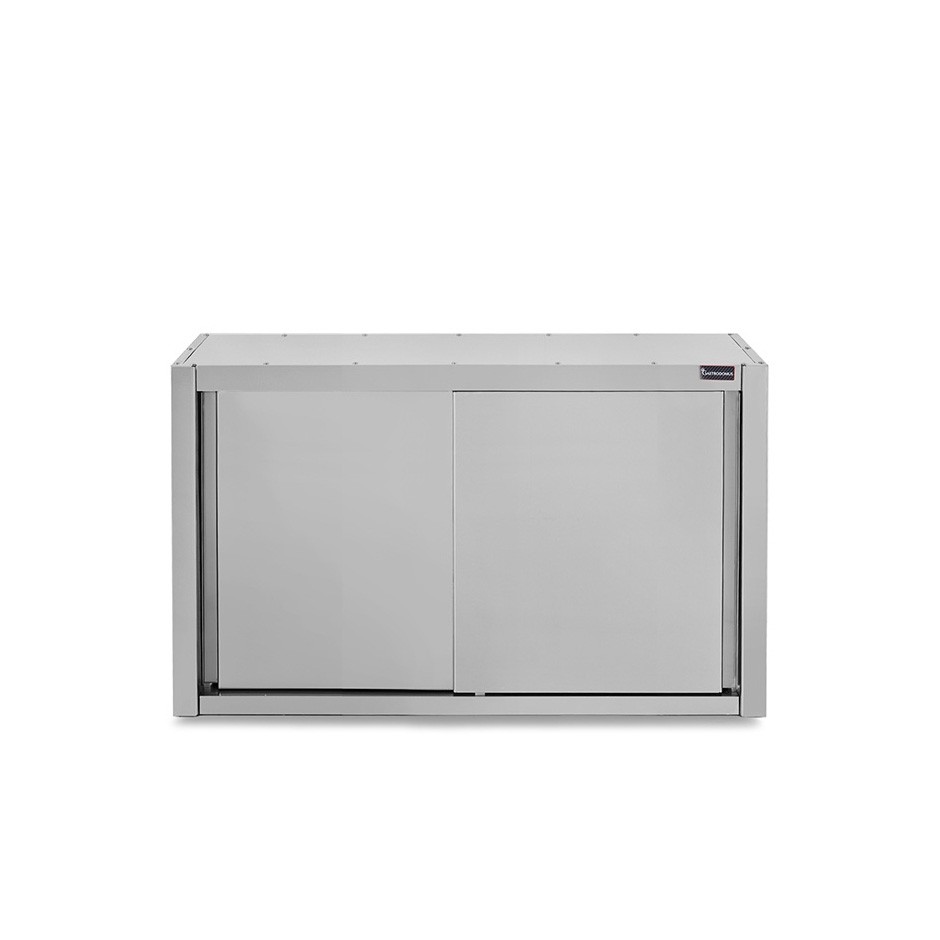 Wandhängeschrank, Edelstahl, mit Abtropffläche, Schiebetüren, 2 gelöcherte Zwischenböden, B 1000 mm x T 400 mm x H 1000 mm
