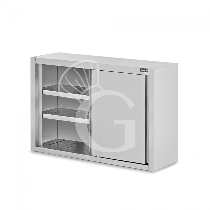 Wandhängeschrank, Edelstahl, mit Abtropffläche, Schiebetüren, 2 gelöcherte Zwischenböden, B 1000 mm x T 400 mm x H 1000 mm