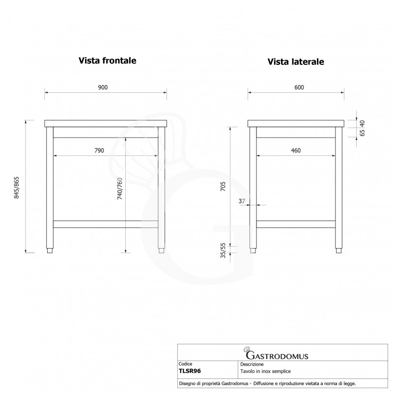 Edelstahltisch, B 900 mm X T 600 mm X H 865 mm
