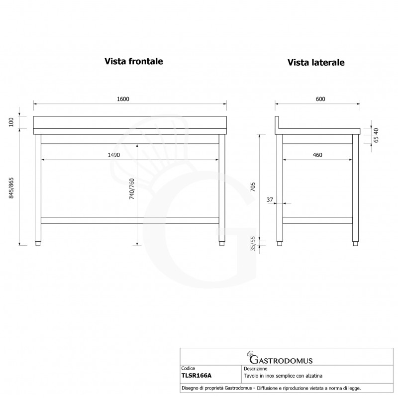 Edelstahltisch mit Aufkantung, B 1600 mm X T 600 mm X H 965 mm