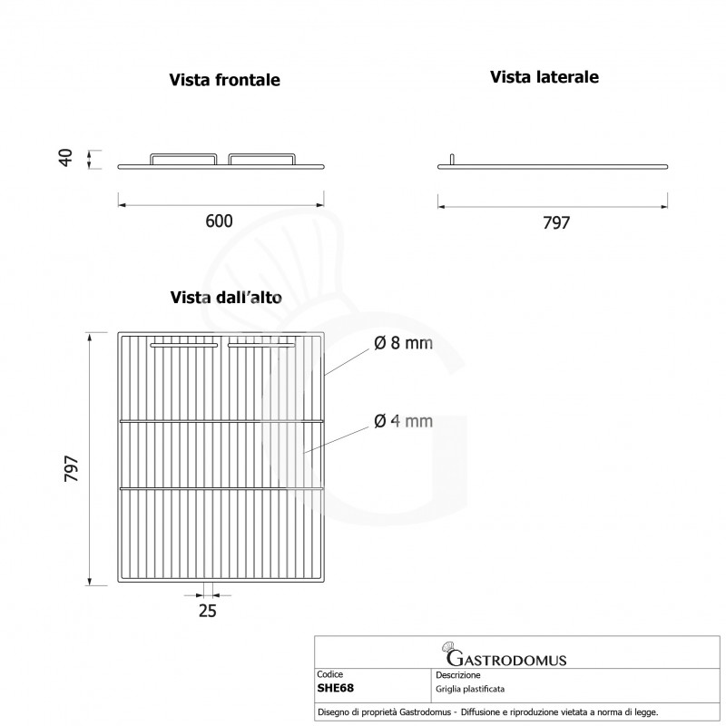 Kunststoffbeschichtetes Gitter, B 600 mm x T 797 mm
