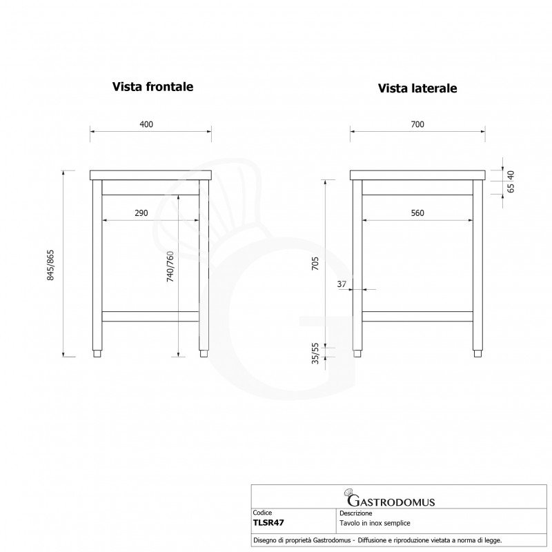 Edelstahltisch, B 400 mm X T 700 mm X H 850 mm