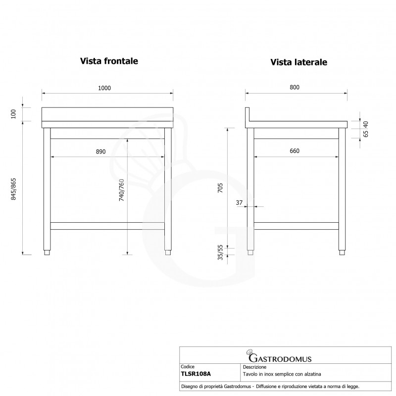 Edelstahltisch mit Aufkantung, B 1000 mm X T 800 mm X H 965 mm