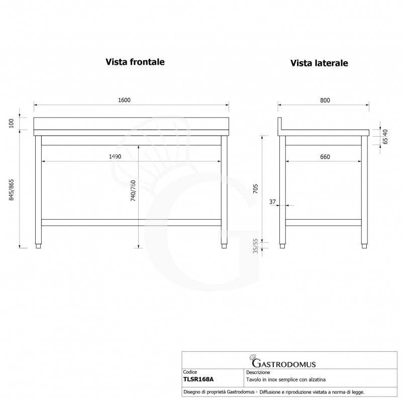 Edelstahltisch mit Aufkantung, B 1600 mm X T 800 mm X H 965 mm
