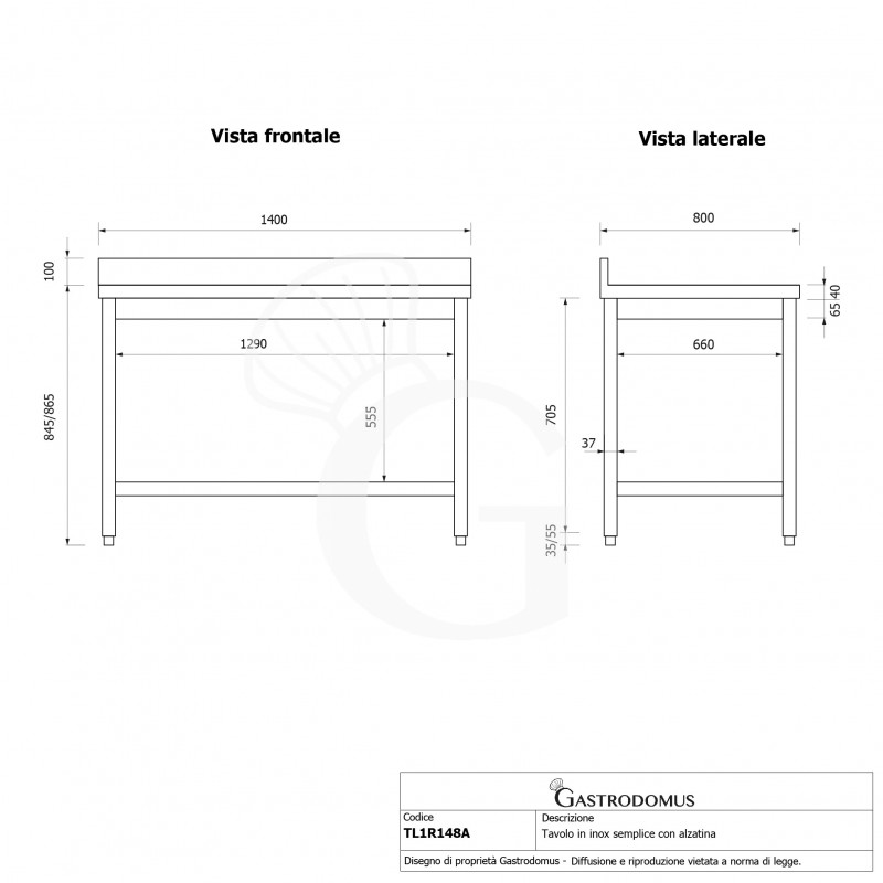 Edelstahltisch, 1 Grundboden, Aufkantung, B 1400 mm X T 800 mm X H 965 mm