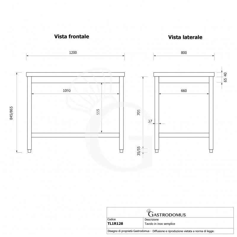 Edelstahltisch, 1 Grundboden, B 1200 mm X T 800 mm X H 865 mm