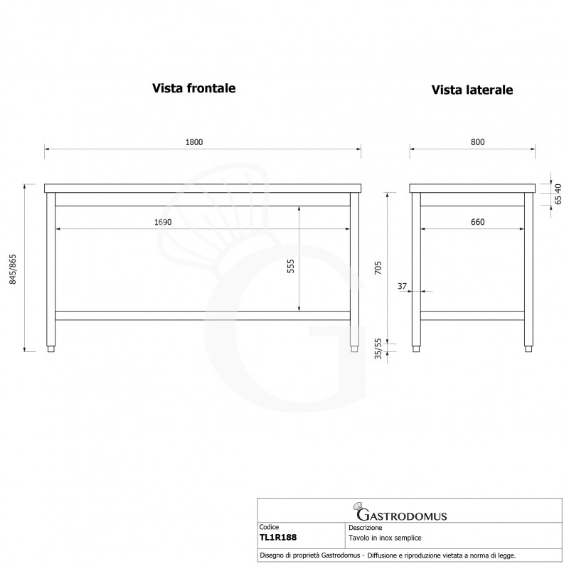 Edelstahltisch, 1 Grundboden, B 1800 mm X T 800 mm X H 865 mm