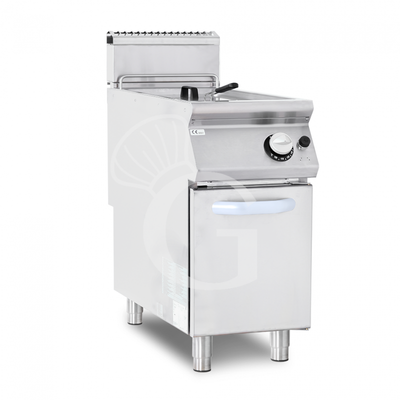 Profi Gas-Fritteuse mit 1 Becken (13 Liter) und Schrank, Standgerät, 12kW