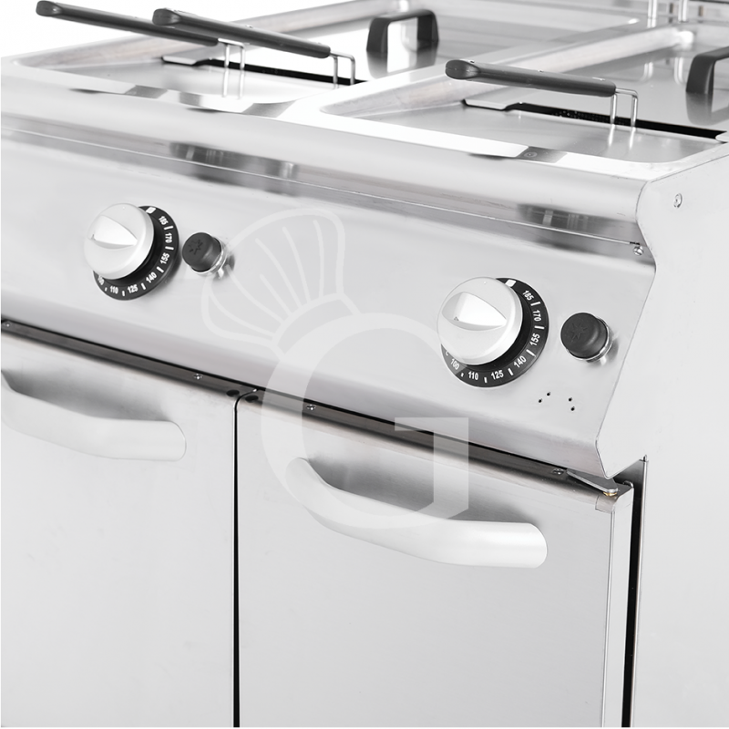 Profi Gas-Fritteuse mit 2 Becken (2 x 22 Liter) und Schrank, Standgerät, 40 kW