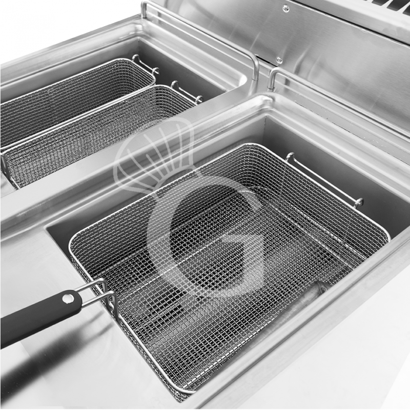 Profi Gas-Fritteuse mit 2 Becken (2 x 13 Liter) und Schrank, Standgerät, 24 kW