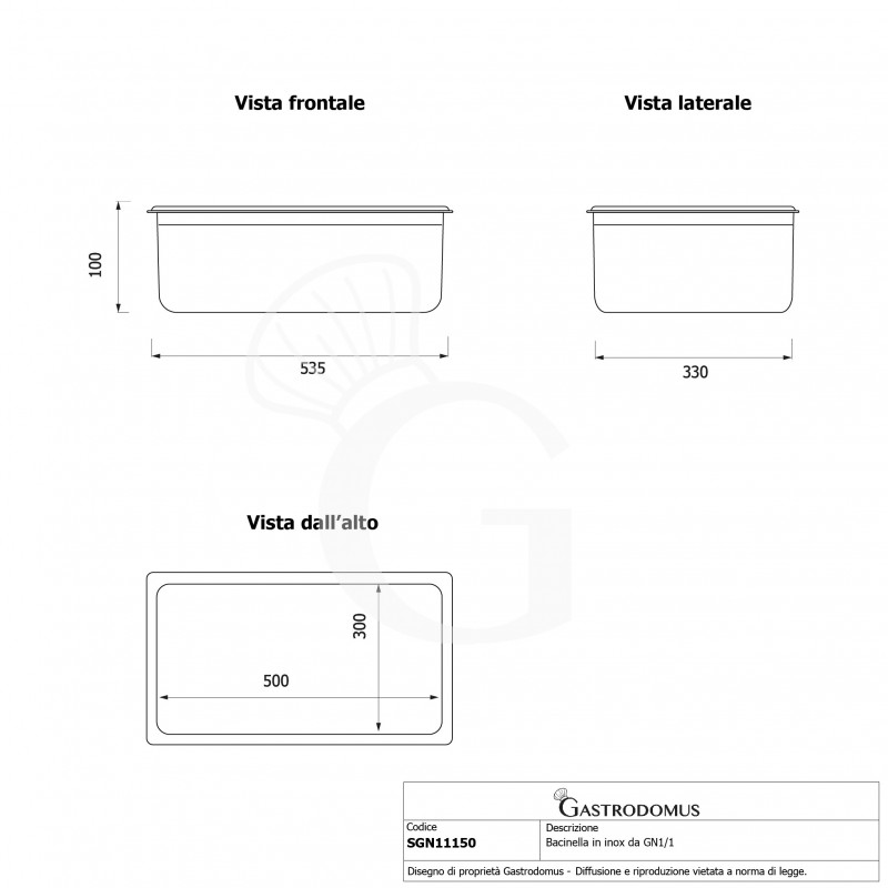 GN 1/1 Behälter, Edelstahl, B 530 mm x T 325 mm x H 100 mm