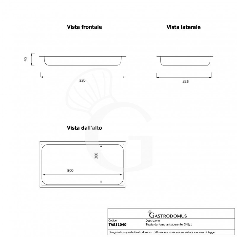 Backblech GN1/1, Aluminium mit Antihaftbeschichtung, B 530 mm x 325 mm x 40 mm