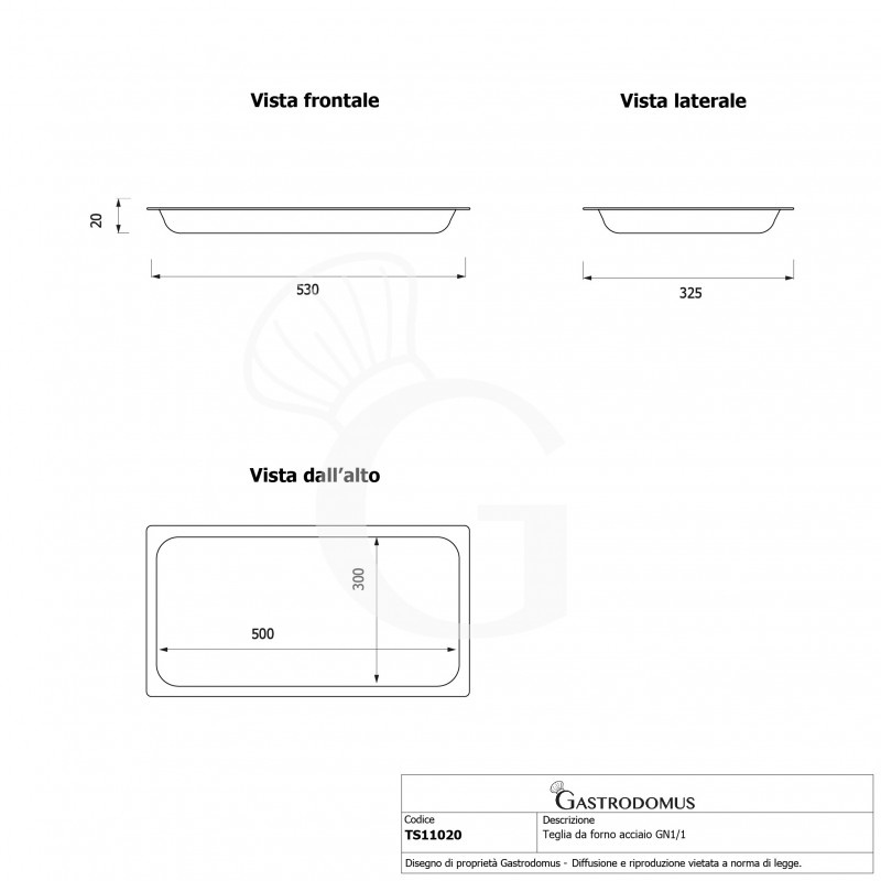 Backblech GN1/1, gestanzter Edelstahl, B 530 mm x T 325 mm x H 20 mm