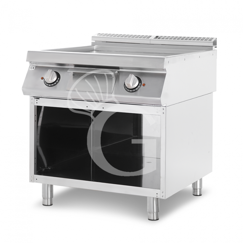 Elektro Bratplatte - glatt, verchromt, offener Unterbau, 2 Kochzonen, T 900 mm, 21000 W, dreiphasig