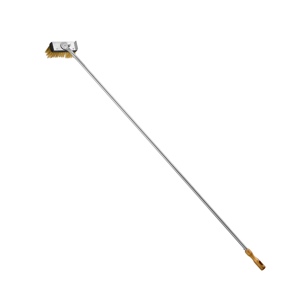 Pizzaofenbürste für Holz-Pizzaofen, drehbar, Messing, B 50,5 mm x T 90 mm x H 1700 mm
