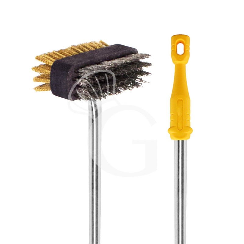Doppelbürste für Grillgitter, Edelstahl/Messing, B 120 mm x T 90 mm x H 900 mm