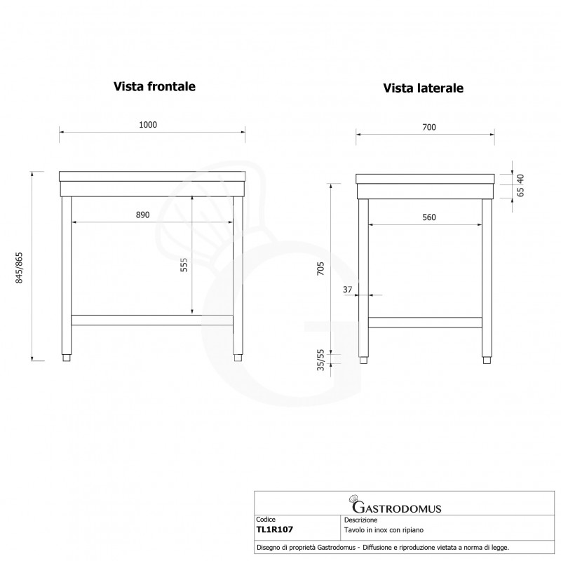 Edelstahltisch, 1 Grundboden, B 1000 mm x T 700 mm x H 865 mm