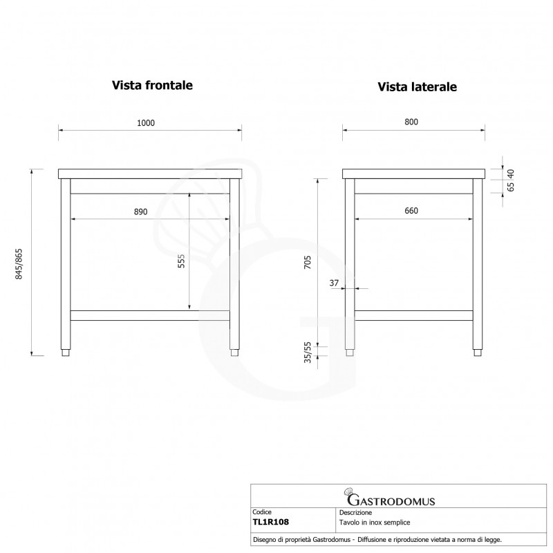 Edelstahltisch, 1 Grundboden, B 1000 mm X T 800 mm X H 865 mm