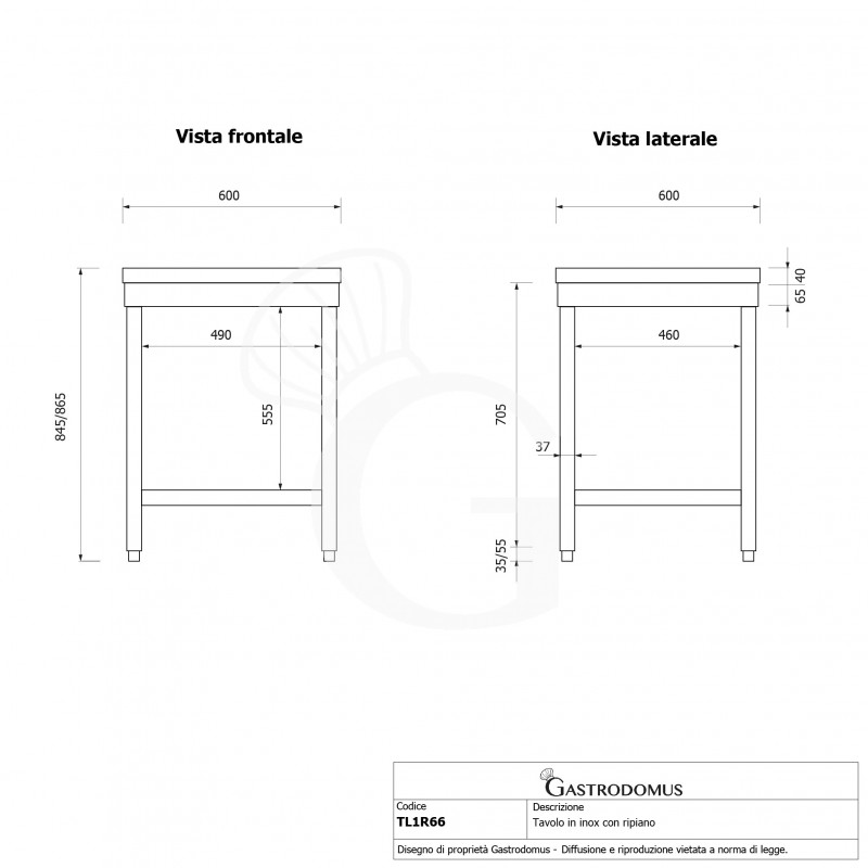 Edelstahltisch, 1 Grundboden, B 600 mm x T 600 mm x H 865 mm