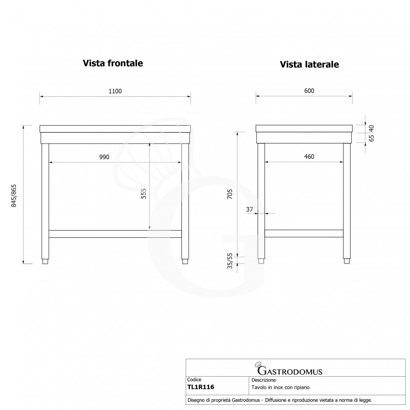 copy of tavolo semplice in acciaio inox con 1 ripiano e misure l 1200 mm x p 600 mm x h 850 mm
