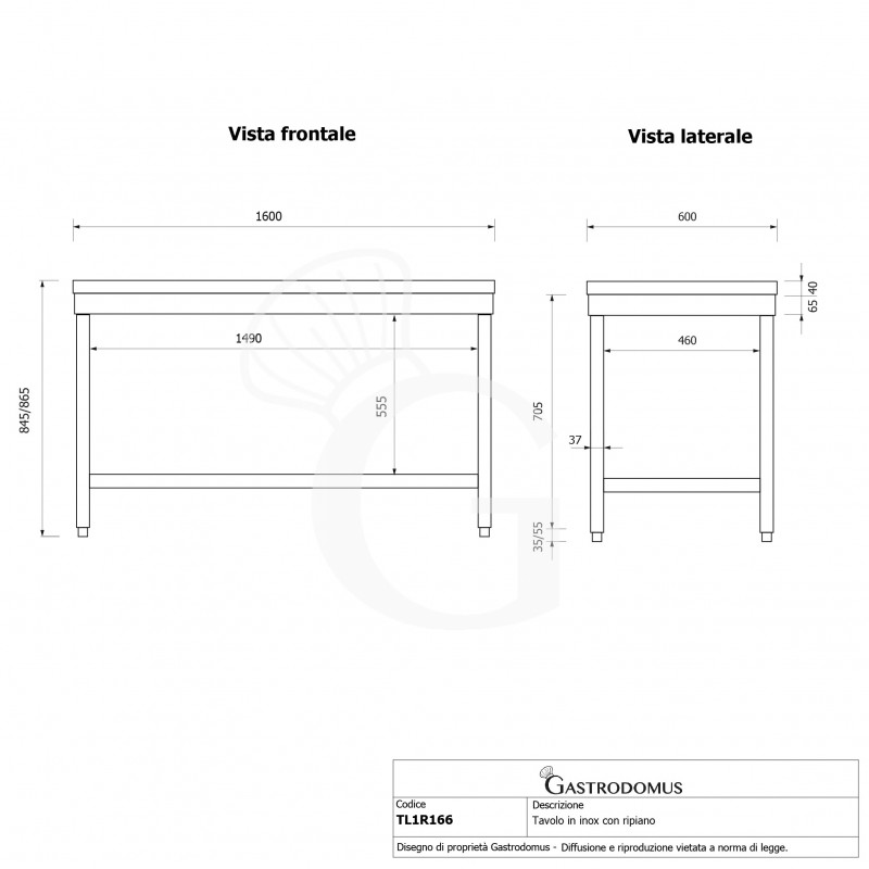 Edelstahltisch, 1 Grundboden, B 1600 mm x T 600 mm x H 865 mm