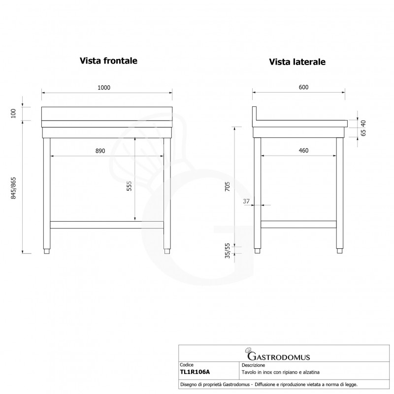 Edelstahltisch, 1 Grundboden, Aufkantung, B 1000 mm x T 600 mm x H 965 mm