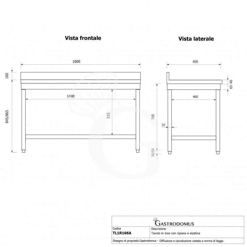 Edelstahltisch, 1 Grundboden, Aufkantung, B 1600 mm x T 600 mm x H 965 mm