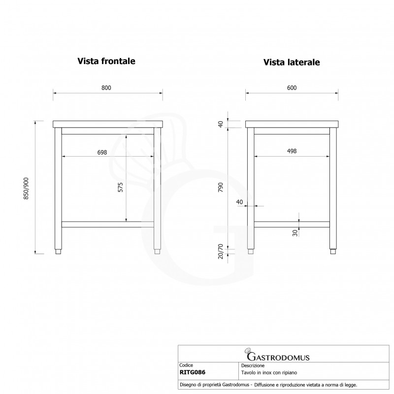 Edelstahltisch 1 Grundboden B 800 mm x T 600 mm x H 850 mm