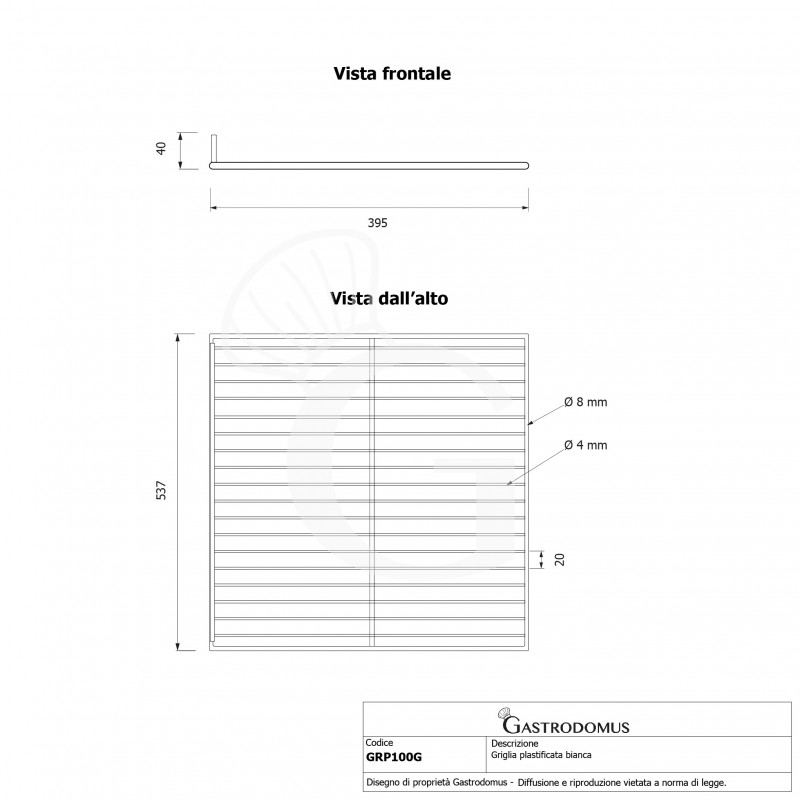 Griglia plastificata grande 530 mm x 240 mm
