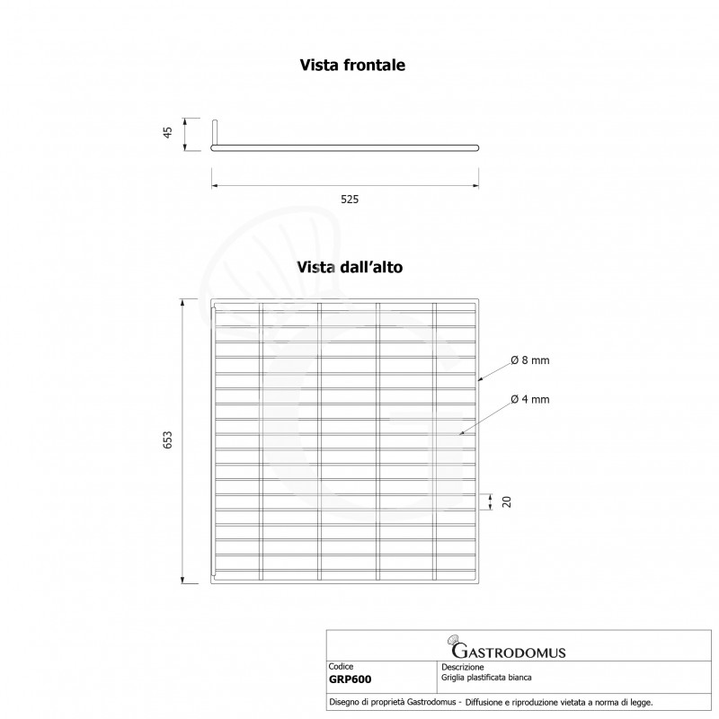 Kunststoffbeschichtetes Gitter, 650 mm x 520 mm