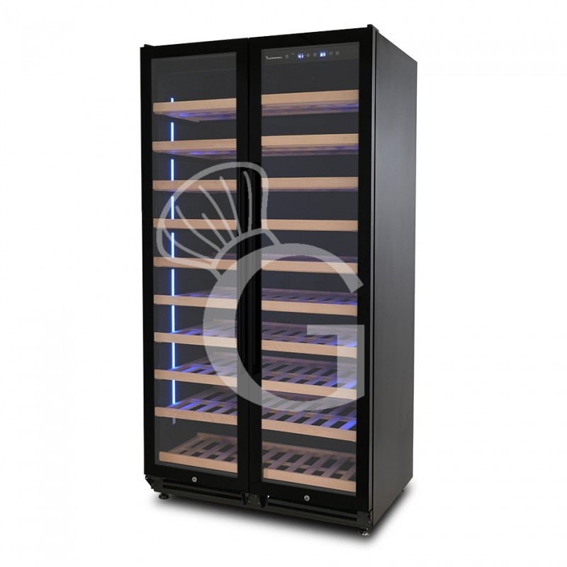 Einbau-Weinkühlschrank (800 L), 1 Kühlzone, 8 Fächer, 168 Flaschen, +5°C/+22°C, Umluftkühlung