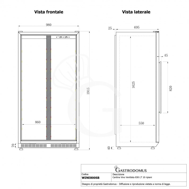 Einbau-Weinkühlschrank (800 L), 1 Kühlzone, 8 Fächer, 168 Flaschen, +5°C/+22°C, Umluftkühlung