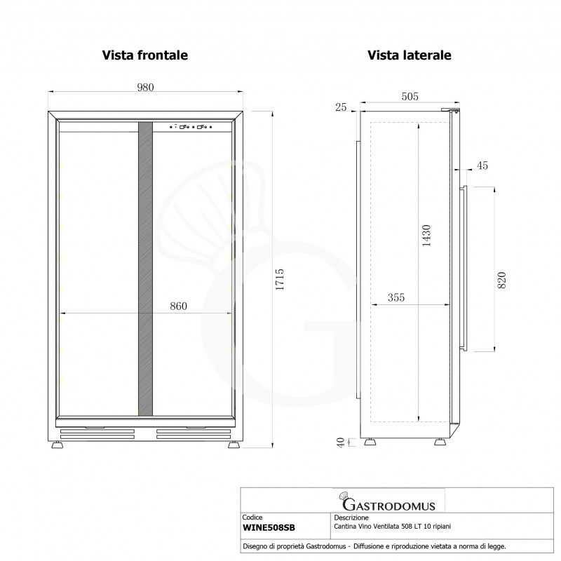 Einbau-Weinkühlschrank (508 L), 1 Kühlzone, 7 Fächer, 76 Flaschen, +5°C/+22°C, Umluftkühlung